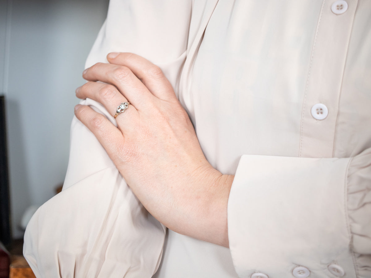 Retro Era Fleur-De-Lis Diamond Engagement Ring