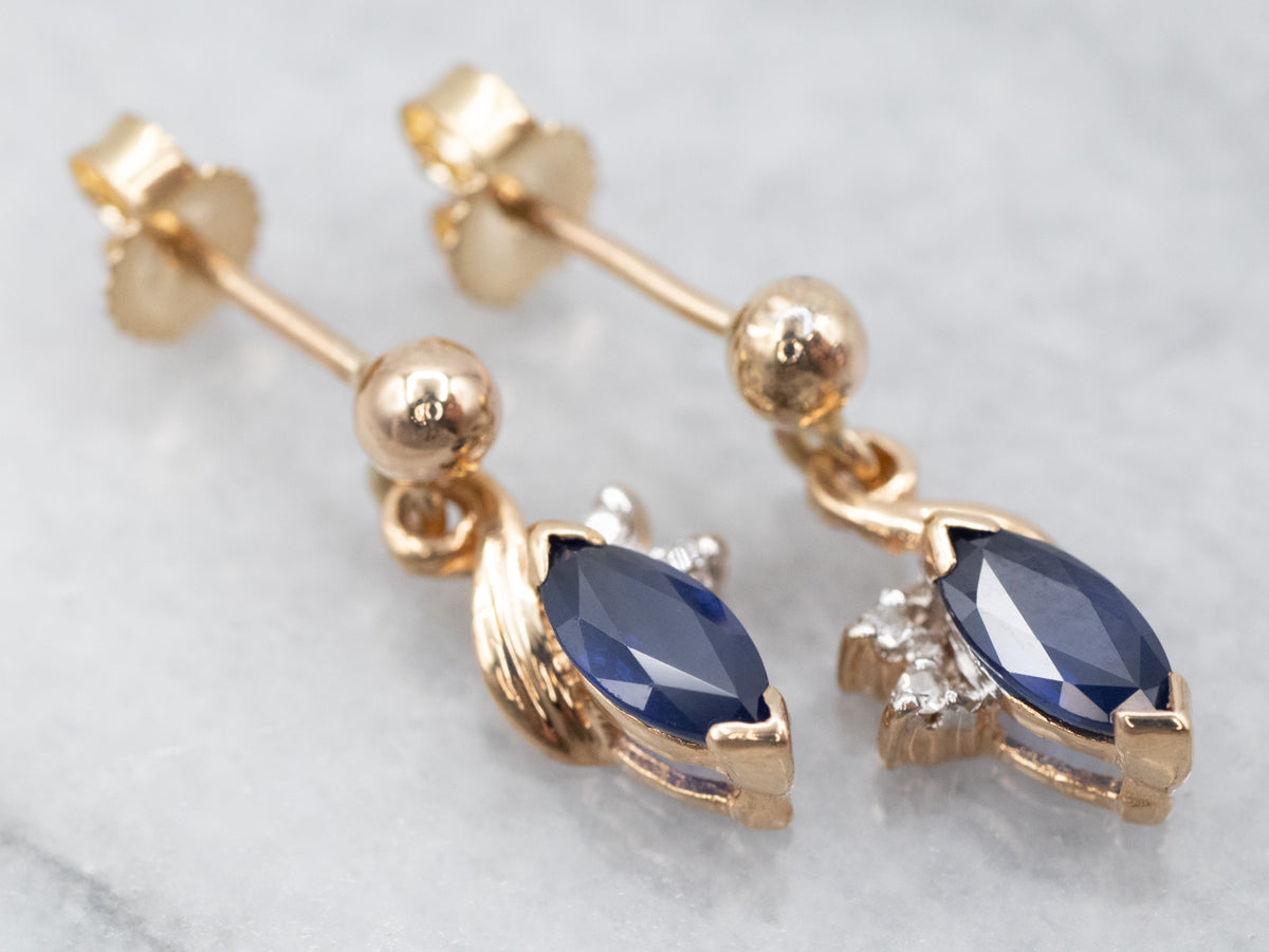 Marquise Sapphire and Diamond Drop Earrings