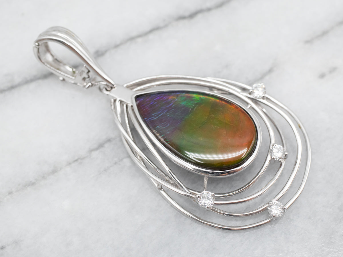 Lovely Ammolite Pendant with Floating Diamond Accents