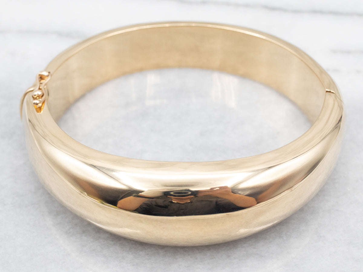 Wide Italian Gold Hinged Bangle Bracelet