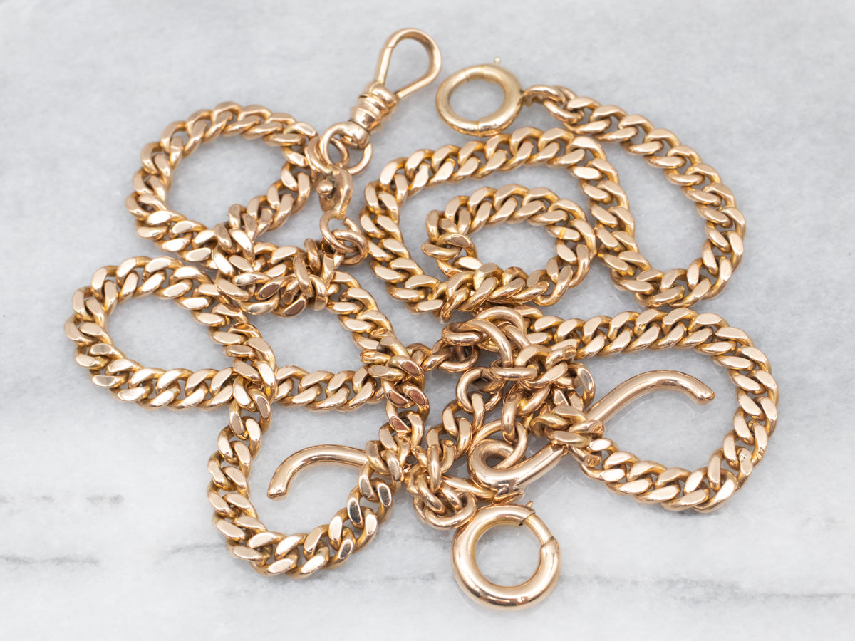 Long Antique Gold T-Bar Watch Chain