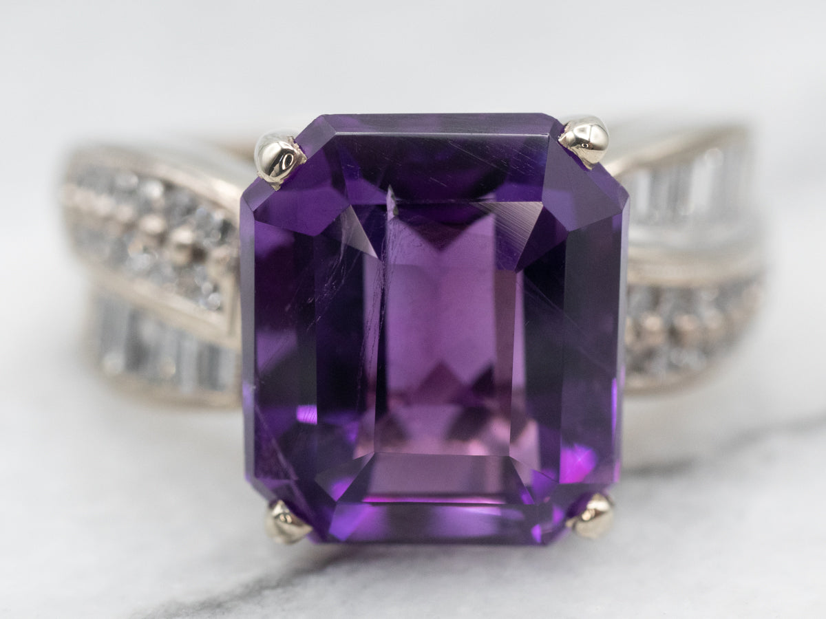 Amethyst and Diamond White Gold Cocktail Ring