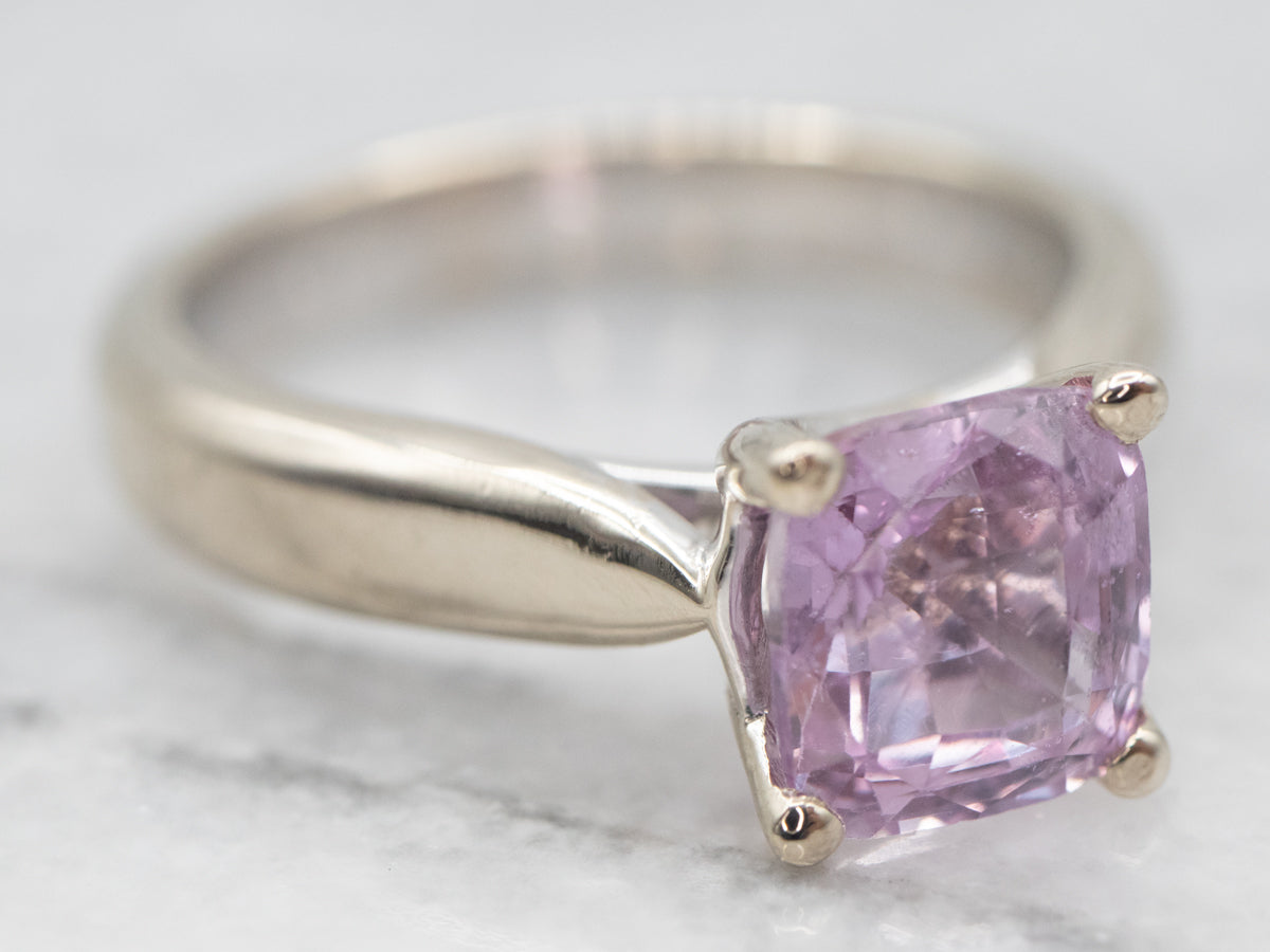 White Gold Pink Sapphire Solitaire Ring