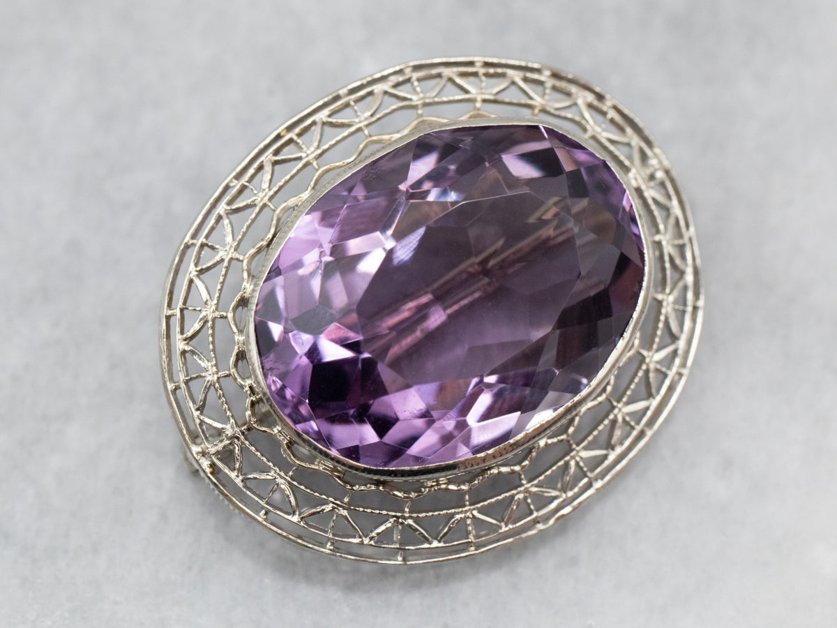 Sparkling Amethyst Filigree Brooch