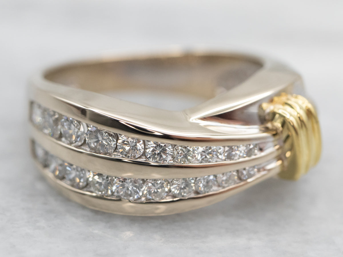 Glittering Two Tone Double Row Diamond Wedding Band