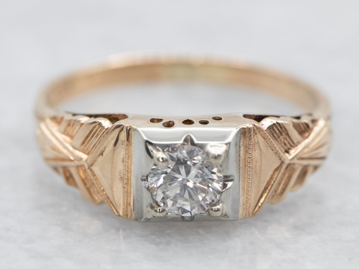 1930&#39;s Two Tone Gold Diamond Engagement Ring