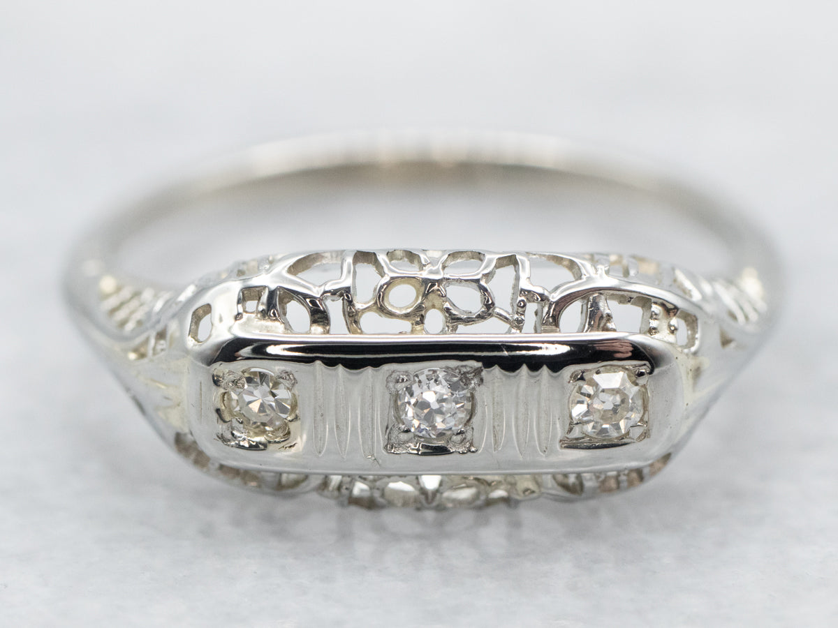 Art Deco Old Mine Cut Diamond Three Stone Ring