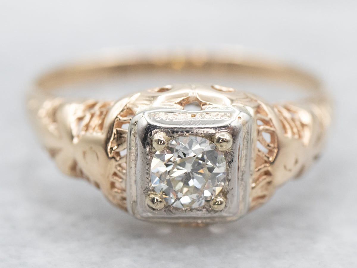 Vintage European Cut Diamond Engagement Ring