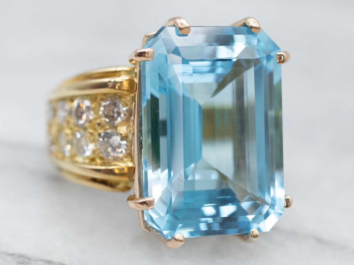 Sparkly Blue Topaz and Diamond Cocktail Ring