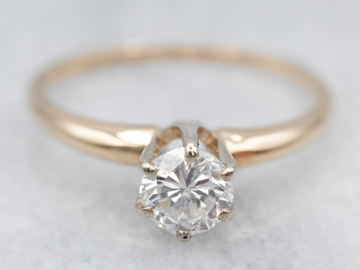 Bright Two Tone Diamond Solitaire Engagement Ring