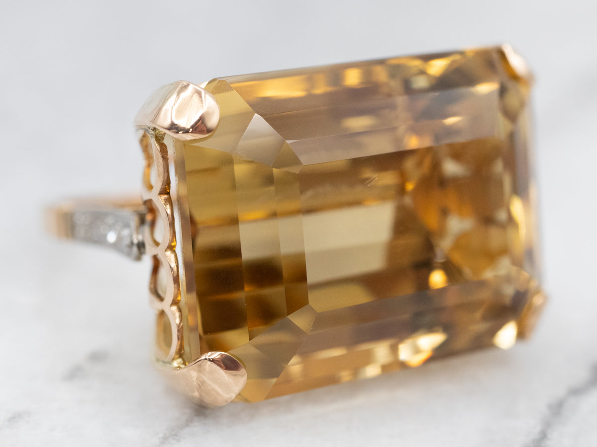 Luscious Two Tone Citrine and Diamond Cocktail Ring