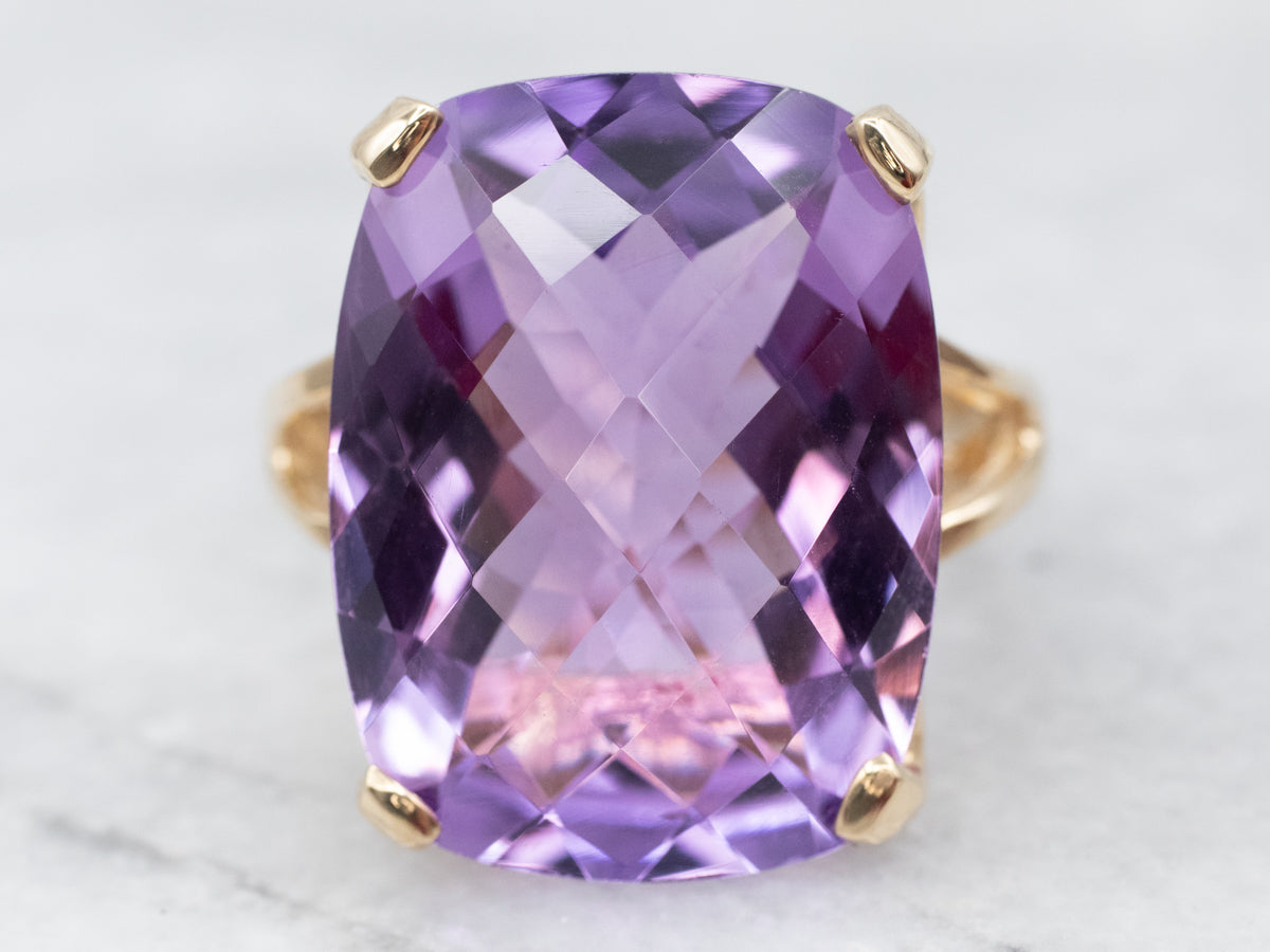 Glittering Gold Amethyst Solitaire Cocktail Ring