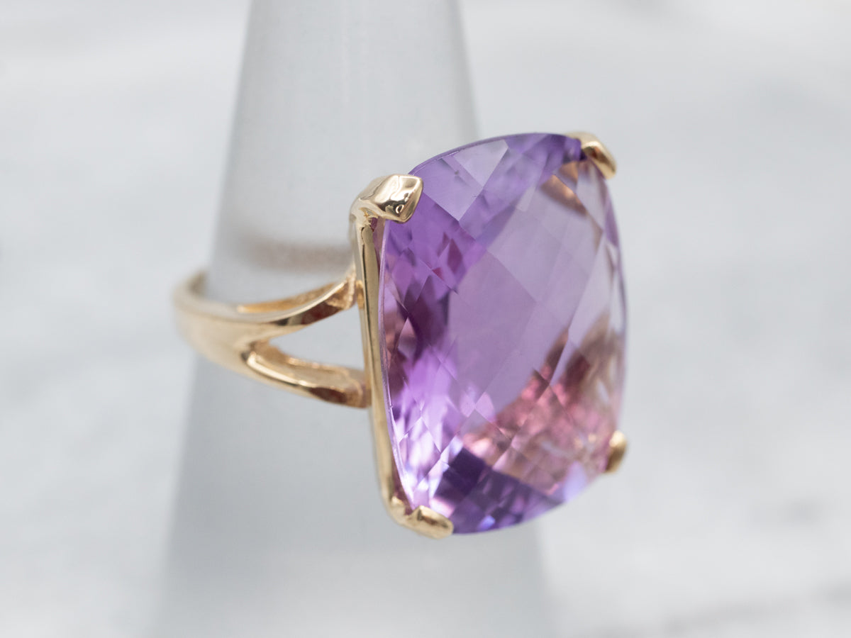 Glittering Gold Amethyst Solitaire Cocktail Ring