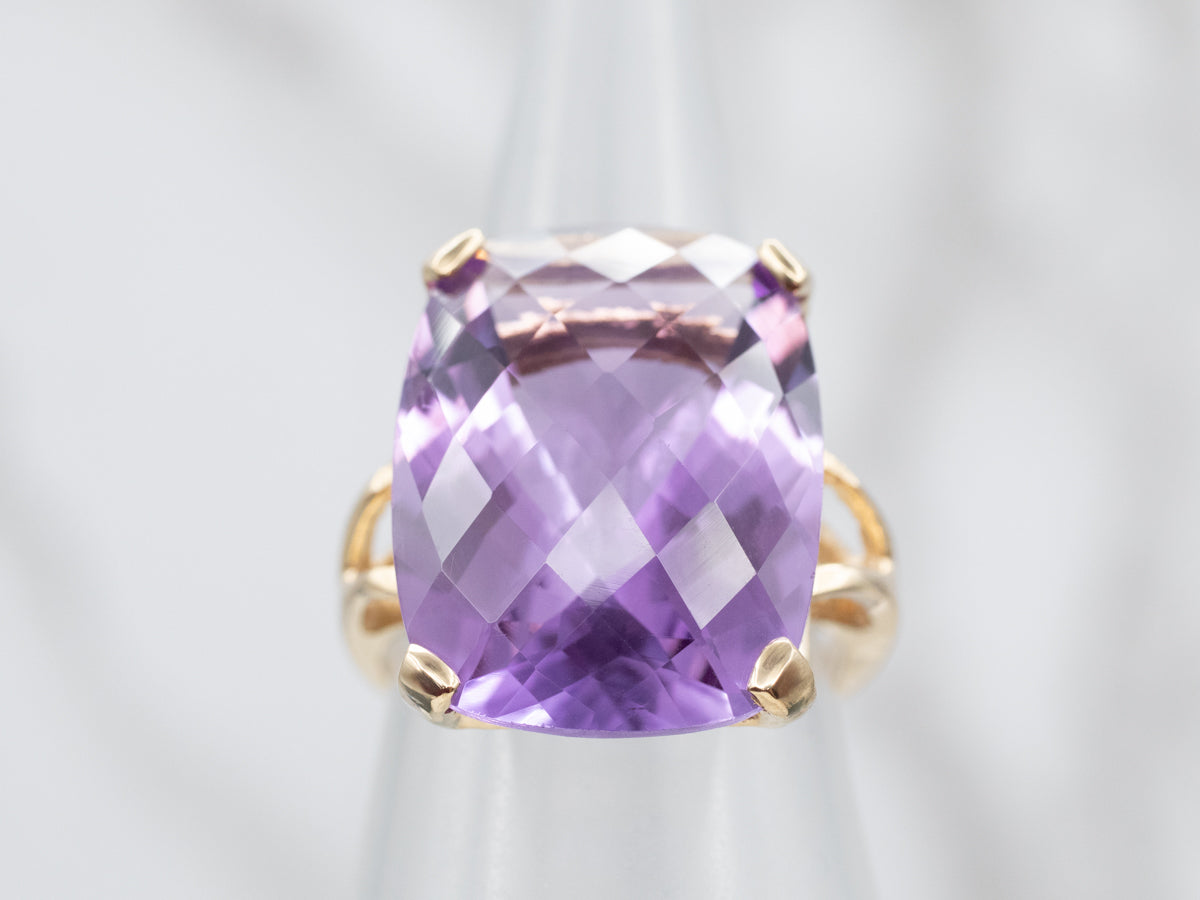 Glittering Gold Amethyst Solitaire Cocktail Ring