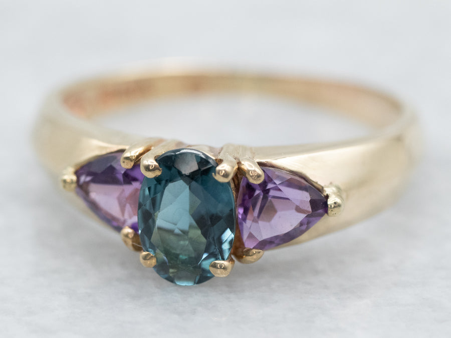 Blue Tourmaline and Amethyst Ring
