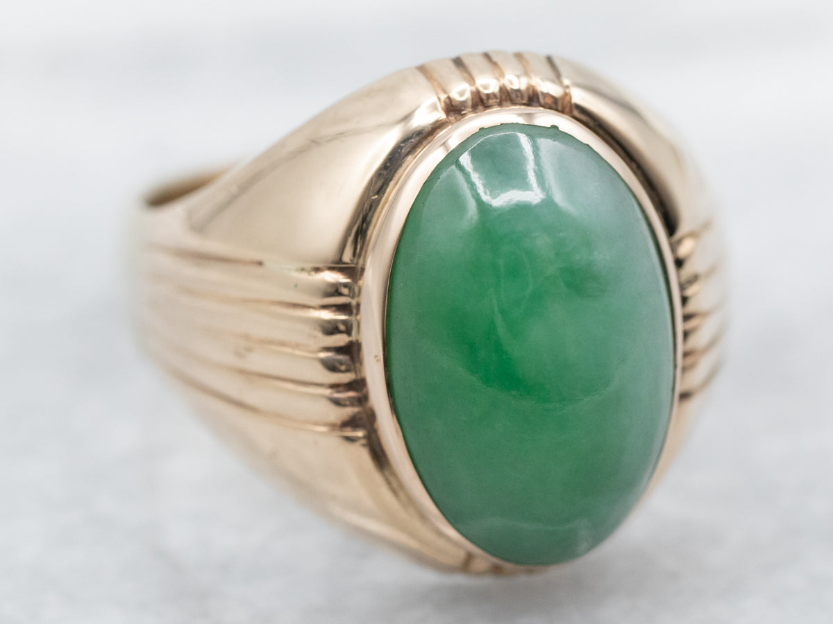 Men's Retro Era Gold Jade Ring