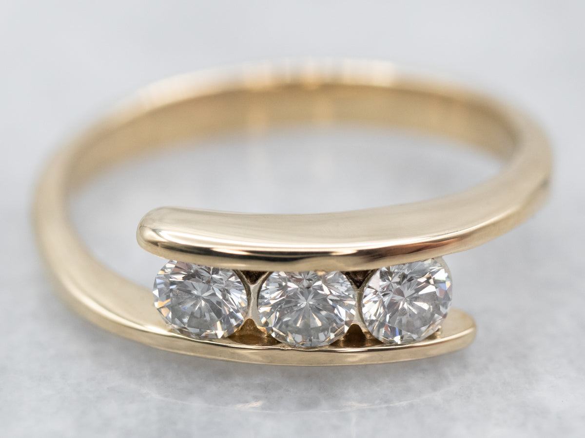 Three Diamond Gold Bypass Ring