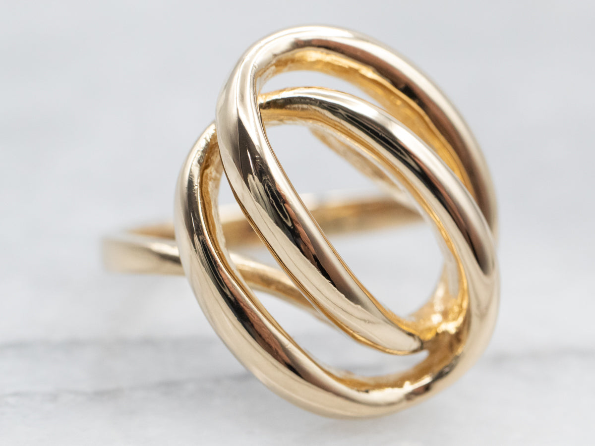 Abstract Yellow Gold Oval Bypass Ring