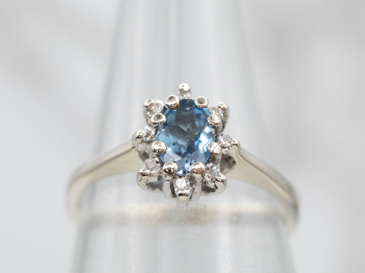 White Gold Aquamarine Diamond Halo Ring