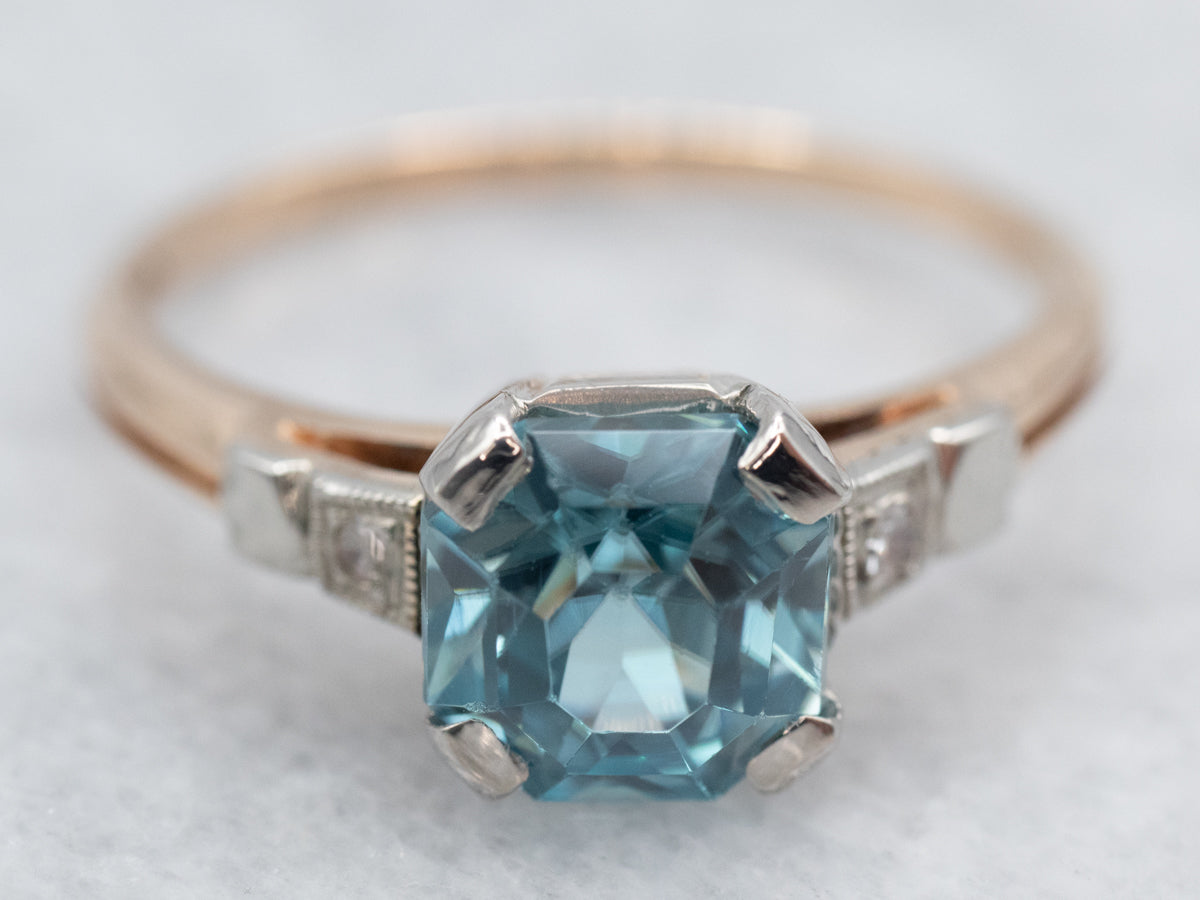 Lovely Two Tone Blue Zircon and Diamond Ring