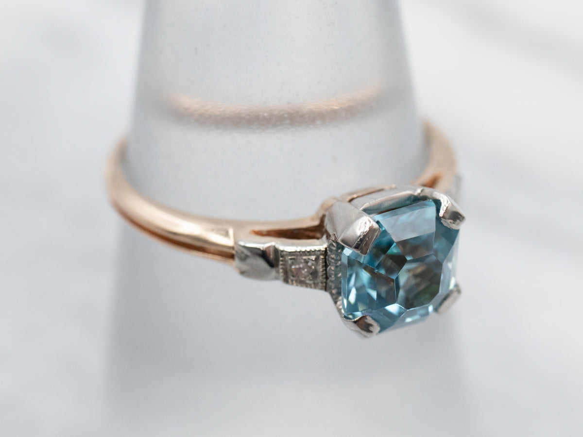 Lovely Two Tone Blue Zircon and Diamond Ring