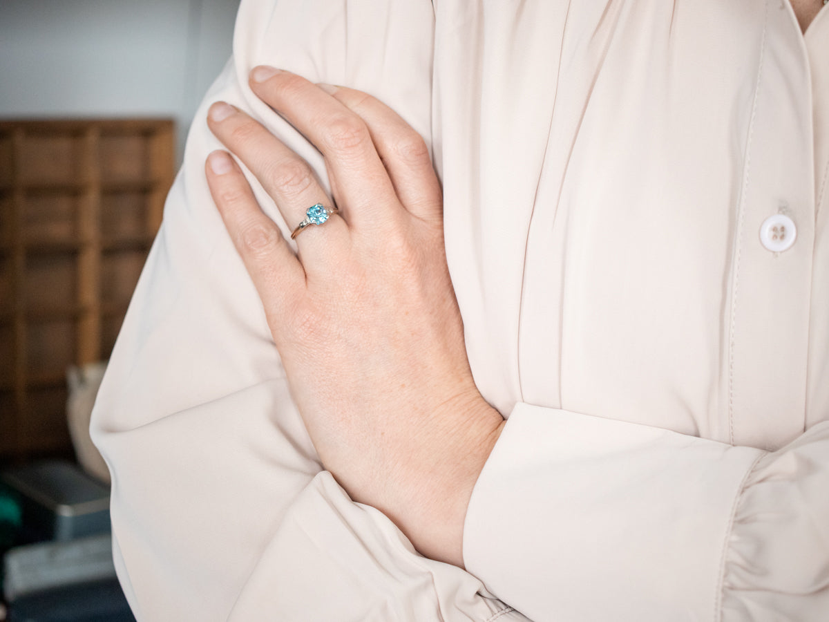 Lovely Two Tone Blue Zircon and Diamond Ring