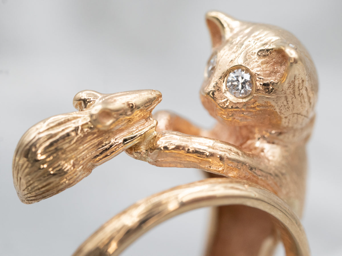 Cat and Mouse Ring with Diamond Accents