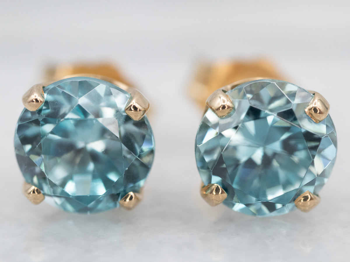 Classic Blue Zircon Solitaire Stud Earrings