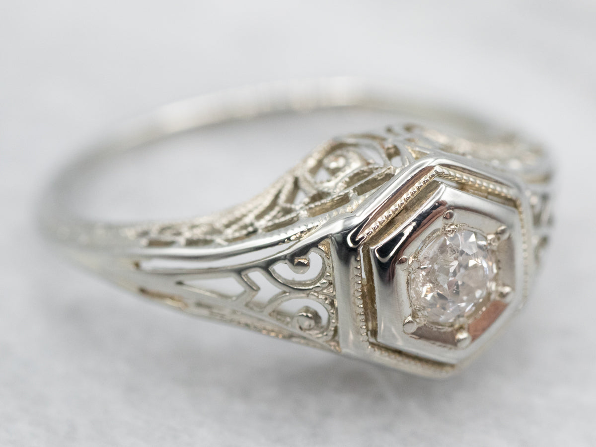 Art Deco Old Mine Cut Diamond Solitaire Engagement Ring