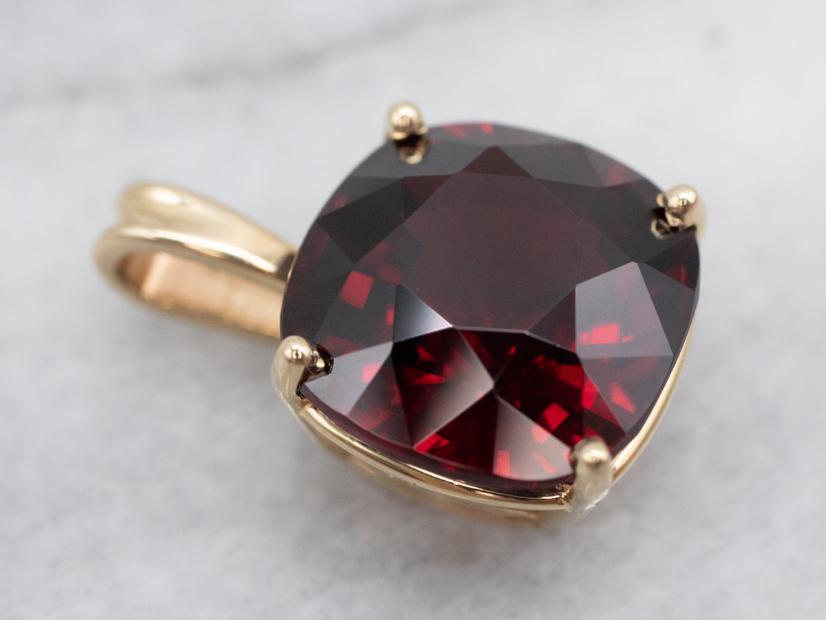 Yellow Gold Garnet Solitaire Pendant