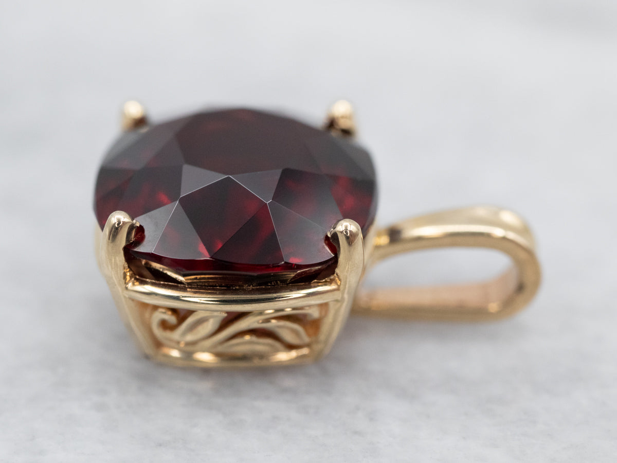 Yellow Gold Garnet Solitaire Pendant