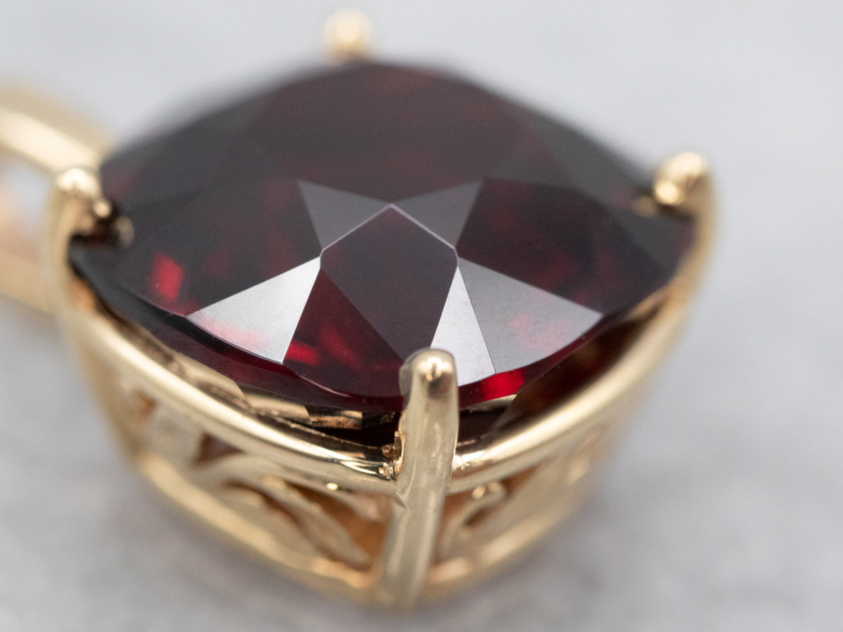 Yellow Gold Garnet Solitaire Pendant