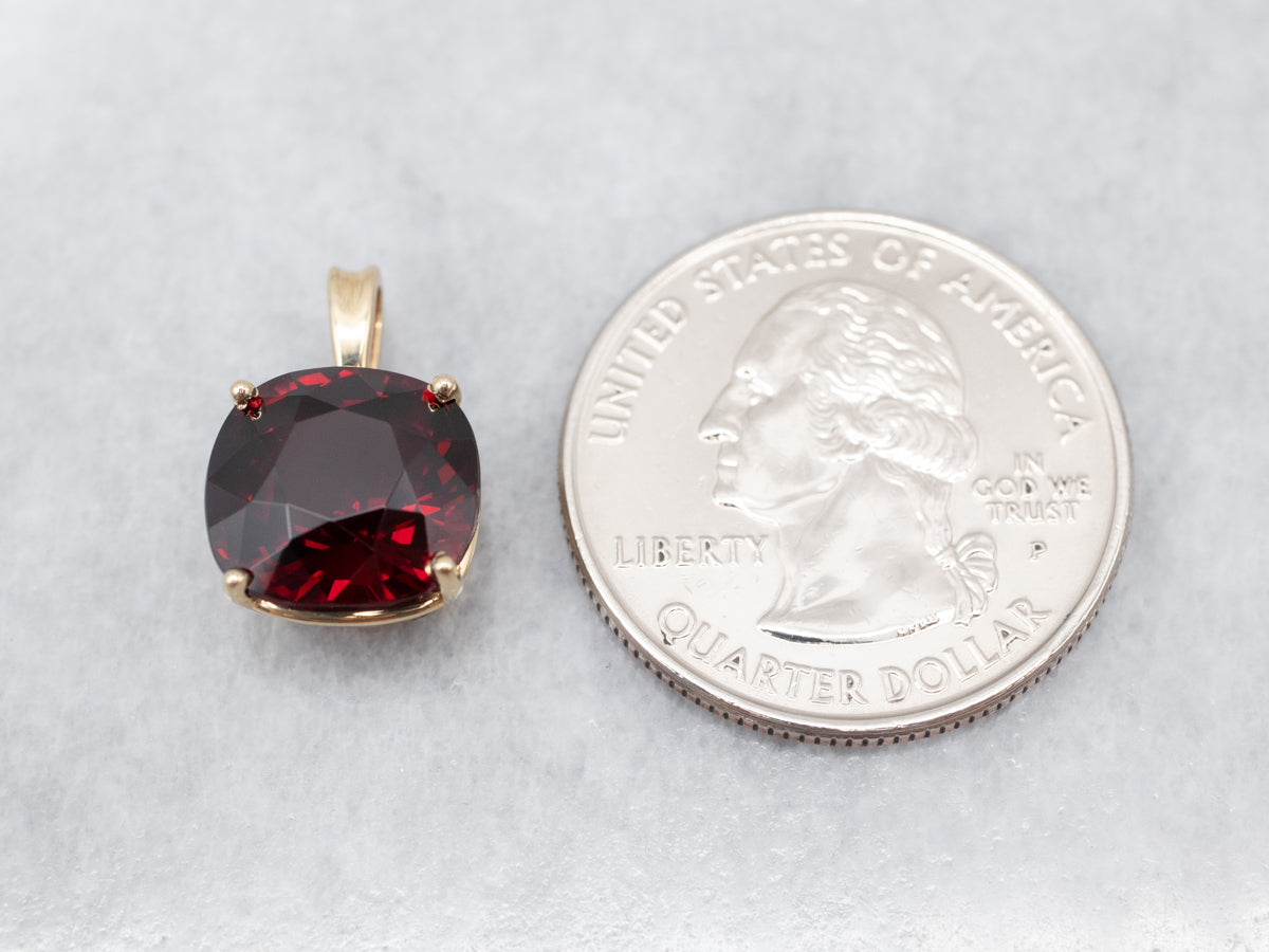 Yellow Gold Garnet Solitaire Pendant