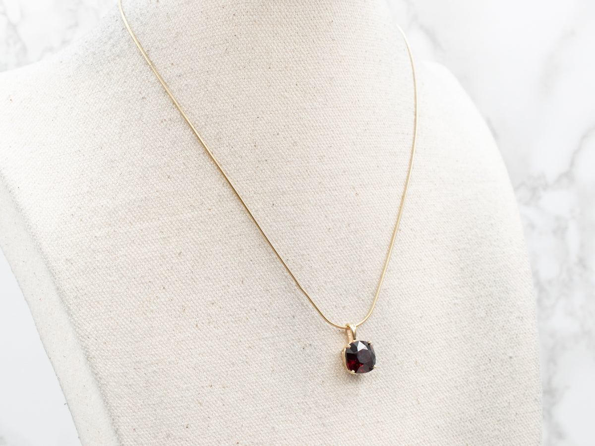 Yellow Gold Garnet Solitaire Pendant