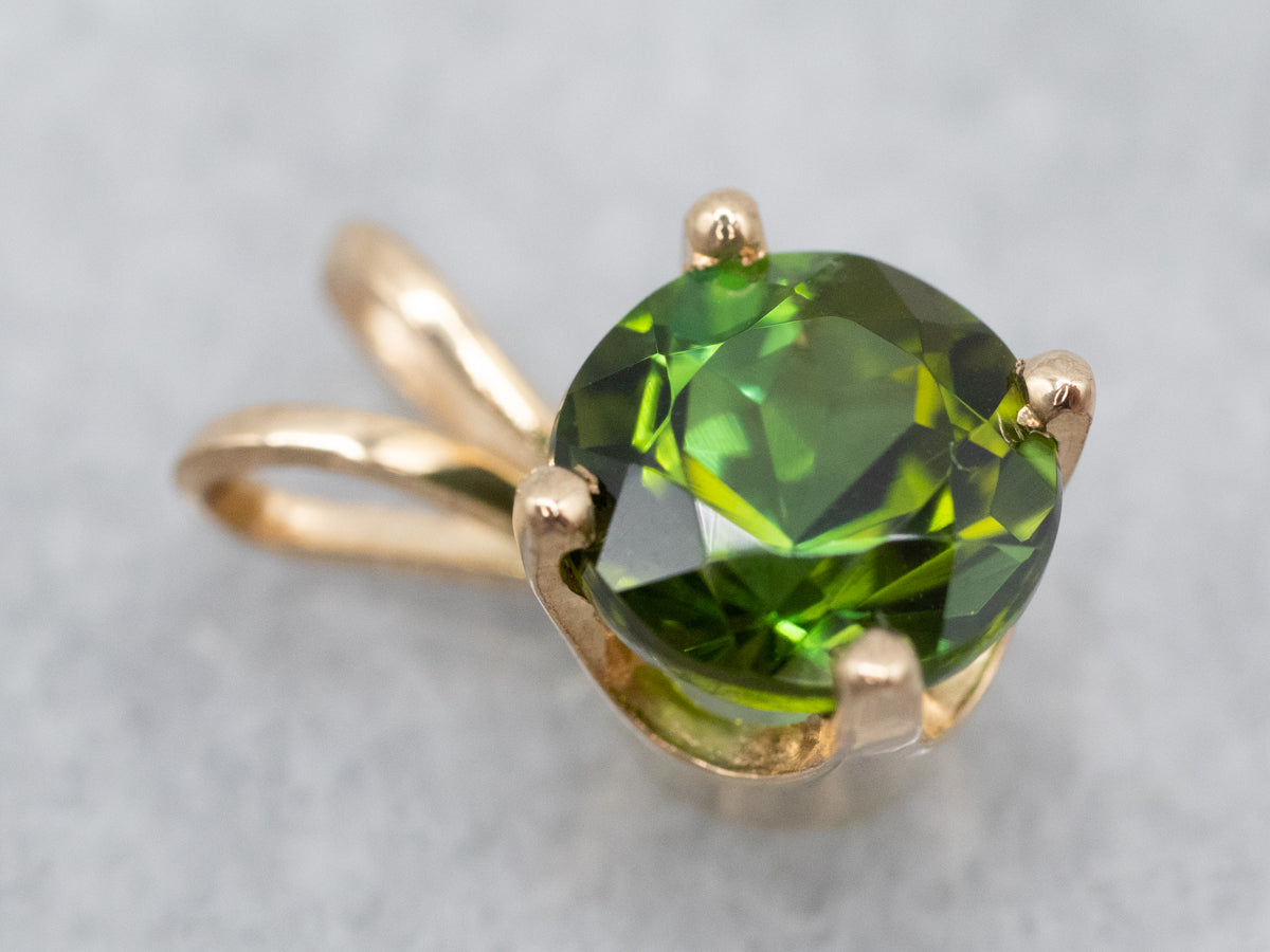 Yellow Gold Green Tourmaline Solitaire Pendant