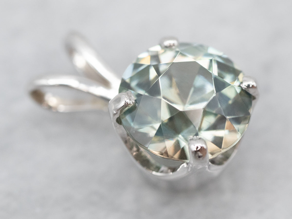 White Gold Blue Zircon Solitaire Pendant