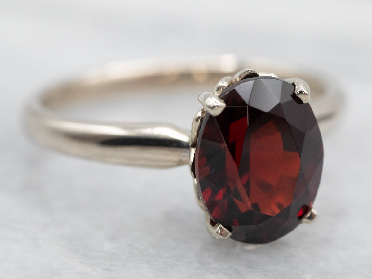 White Gold Garnet Solitaire Ring