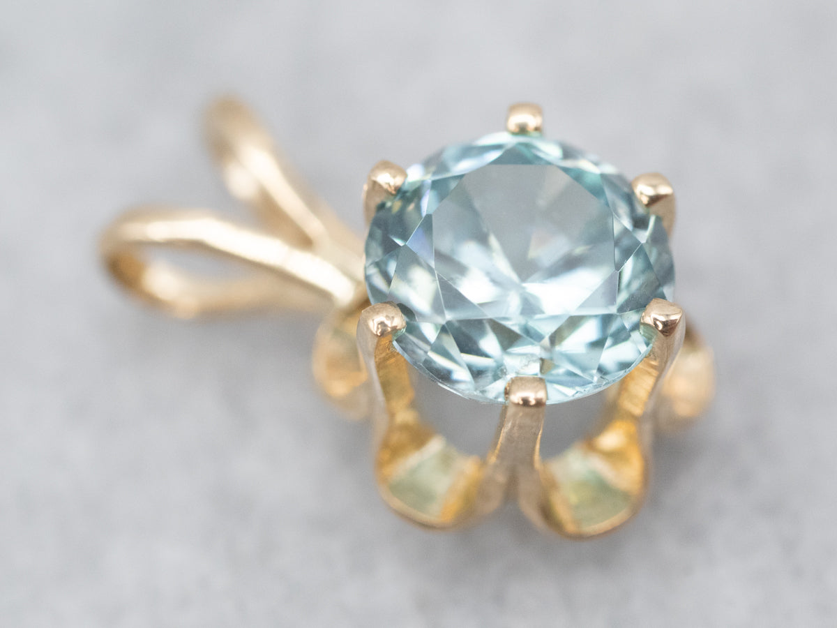 Blue Zircon Solitaire Buttercup Pendant