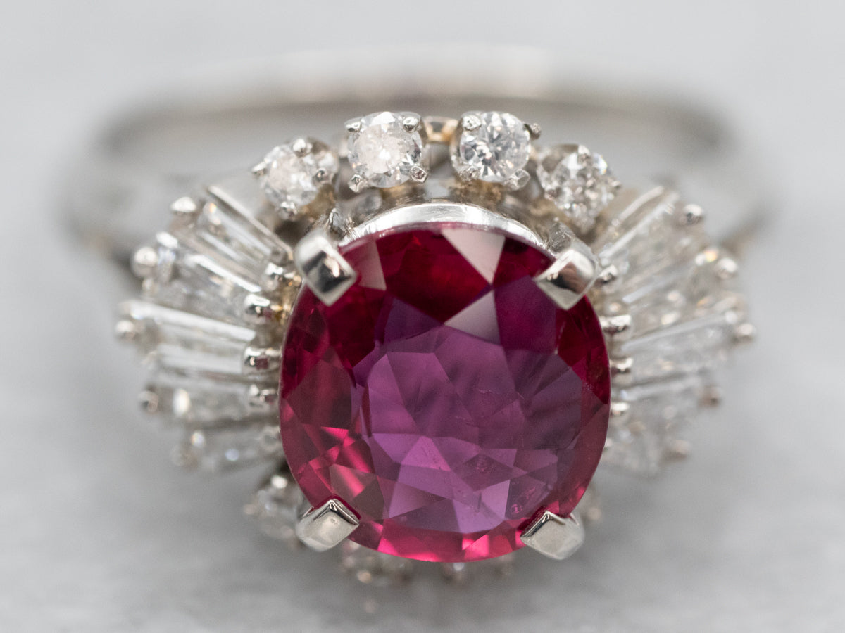 Vibrant Platinum Ruby Diamond Halo Ring