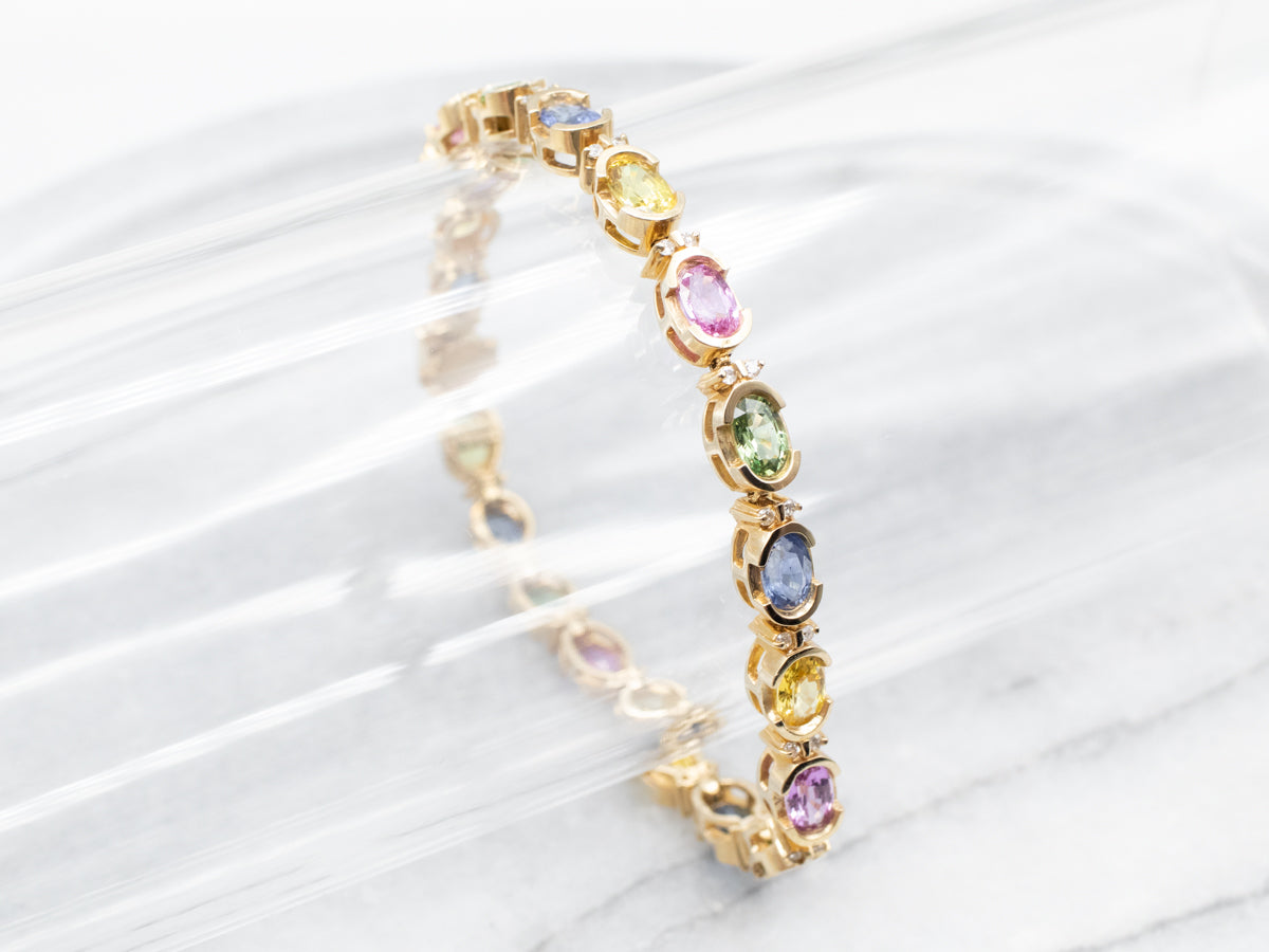 Rainbow Sapphire and Diamond Gemstone Bracelet