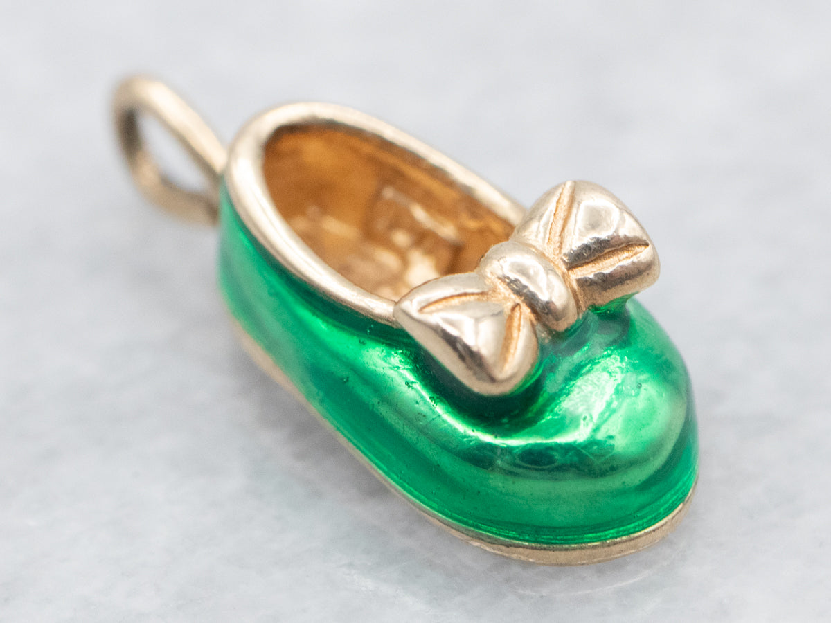 Sweet Gold Green Enamel Shoe Charm