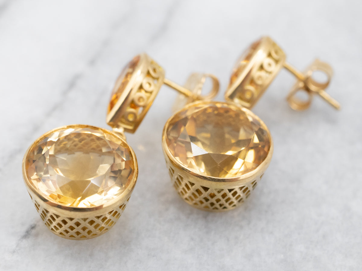 Honey-Hued Yellow Gold Citrine Drop Earrings