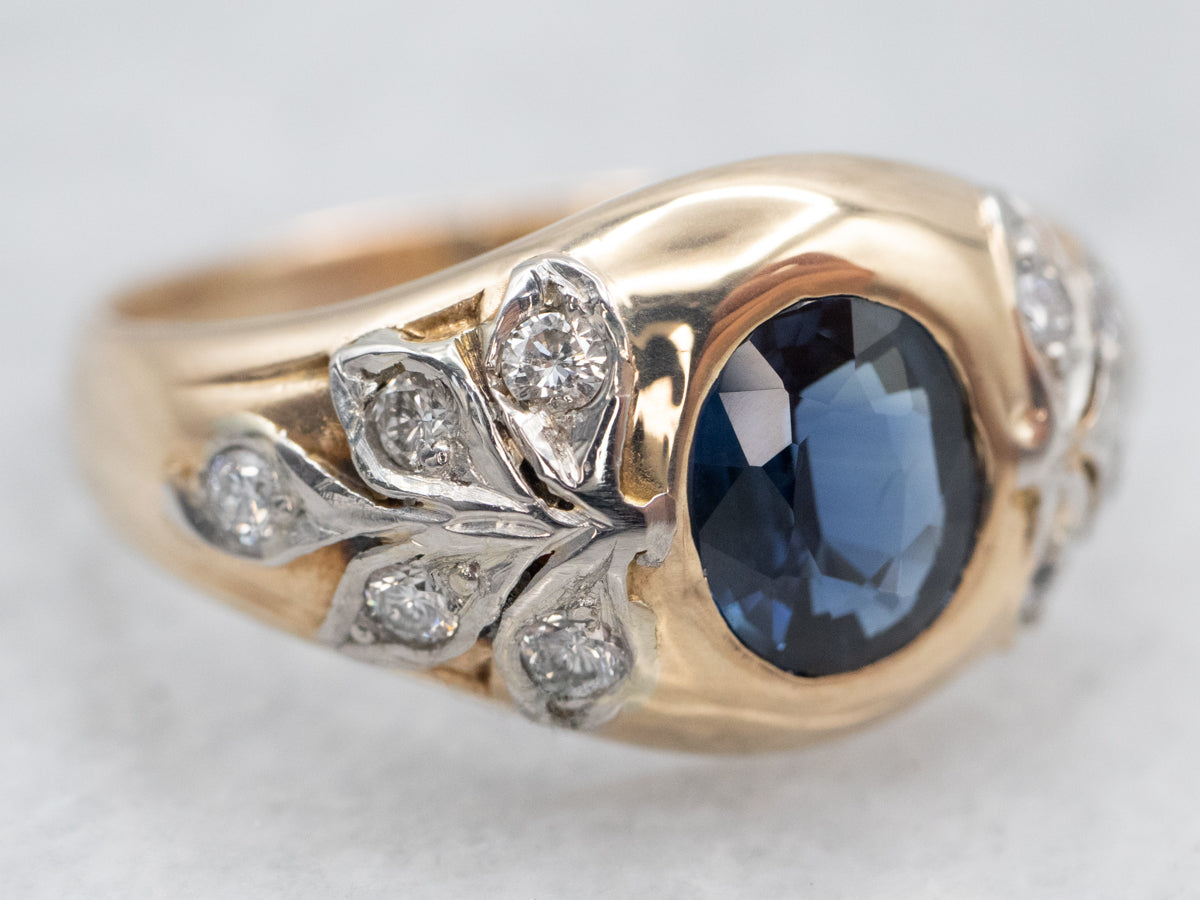 Botanical Sapphire Engagement Ring with Diamond Accents