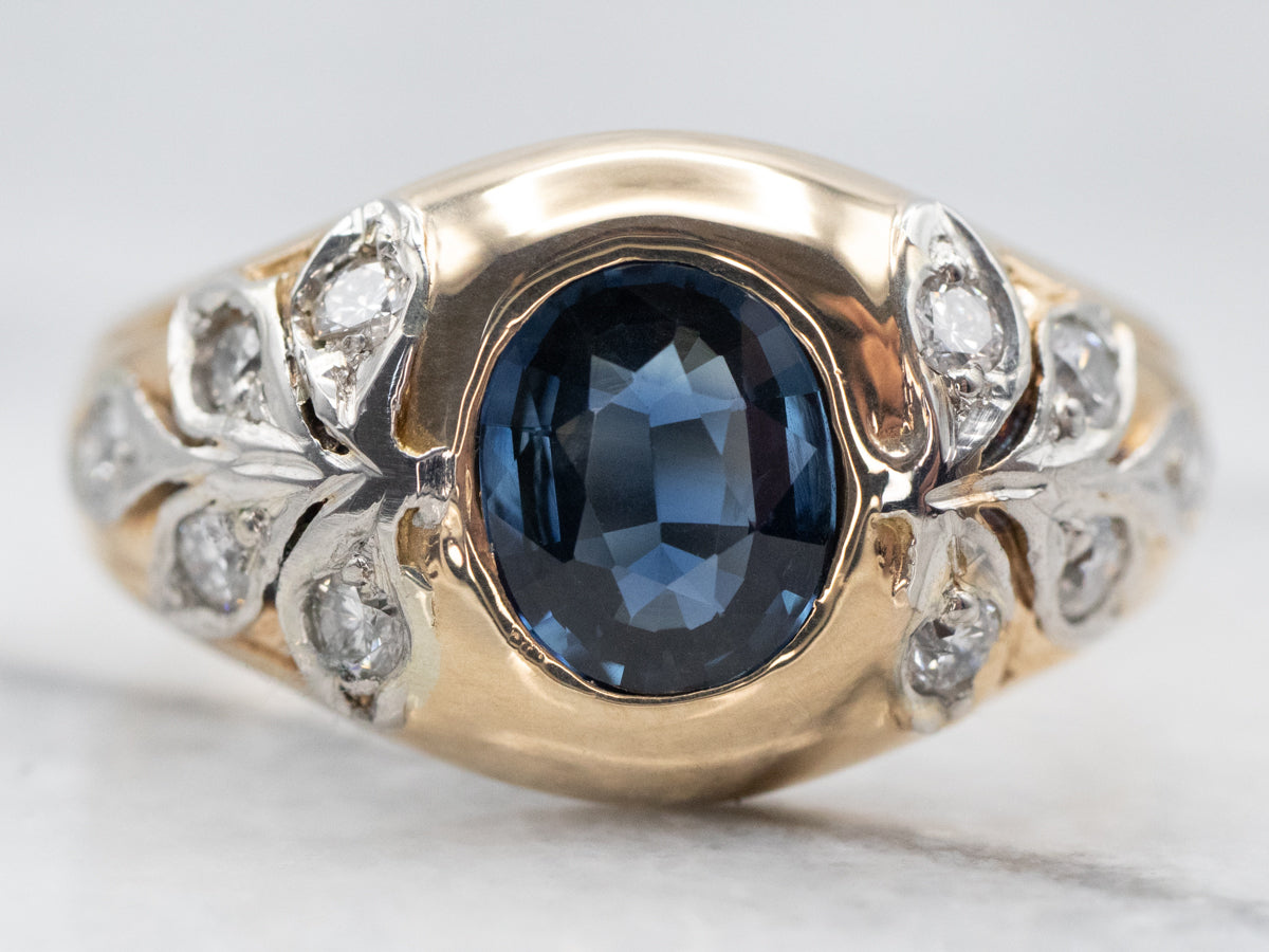 Botanical Sapphire Engagement Ring with Diamond Accents