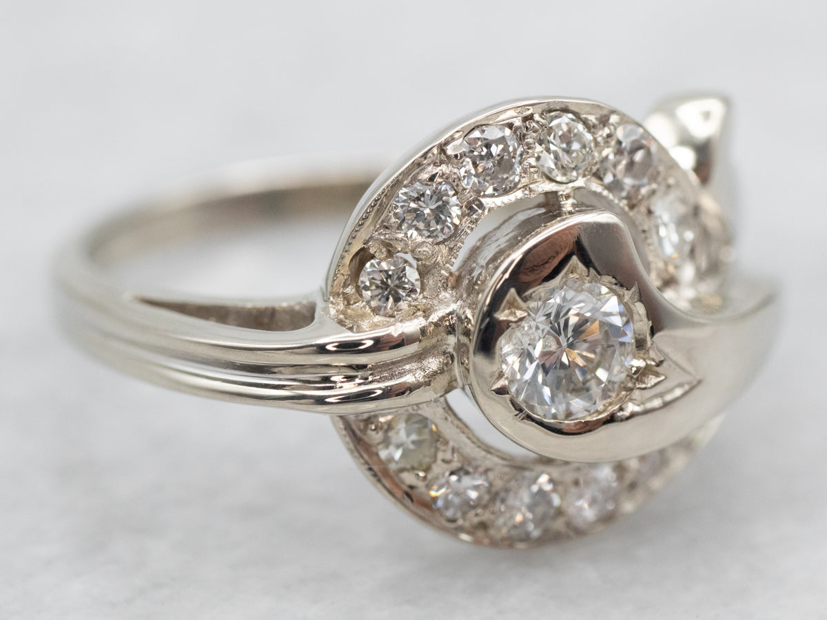 Retro Era Diamond Cocktail Ring with Diamond Accents