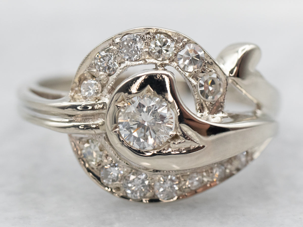 Retro Era Diamond Cocktail Ring with Diamond Accents