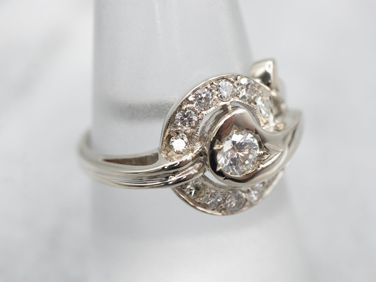 Retro Era Diamond Cocktail Ring with Diamond Accents