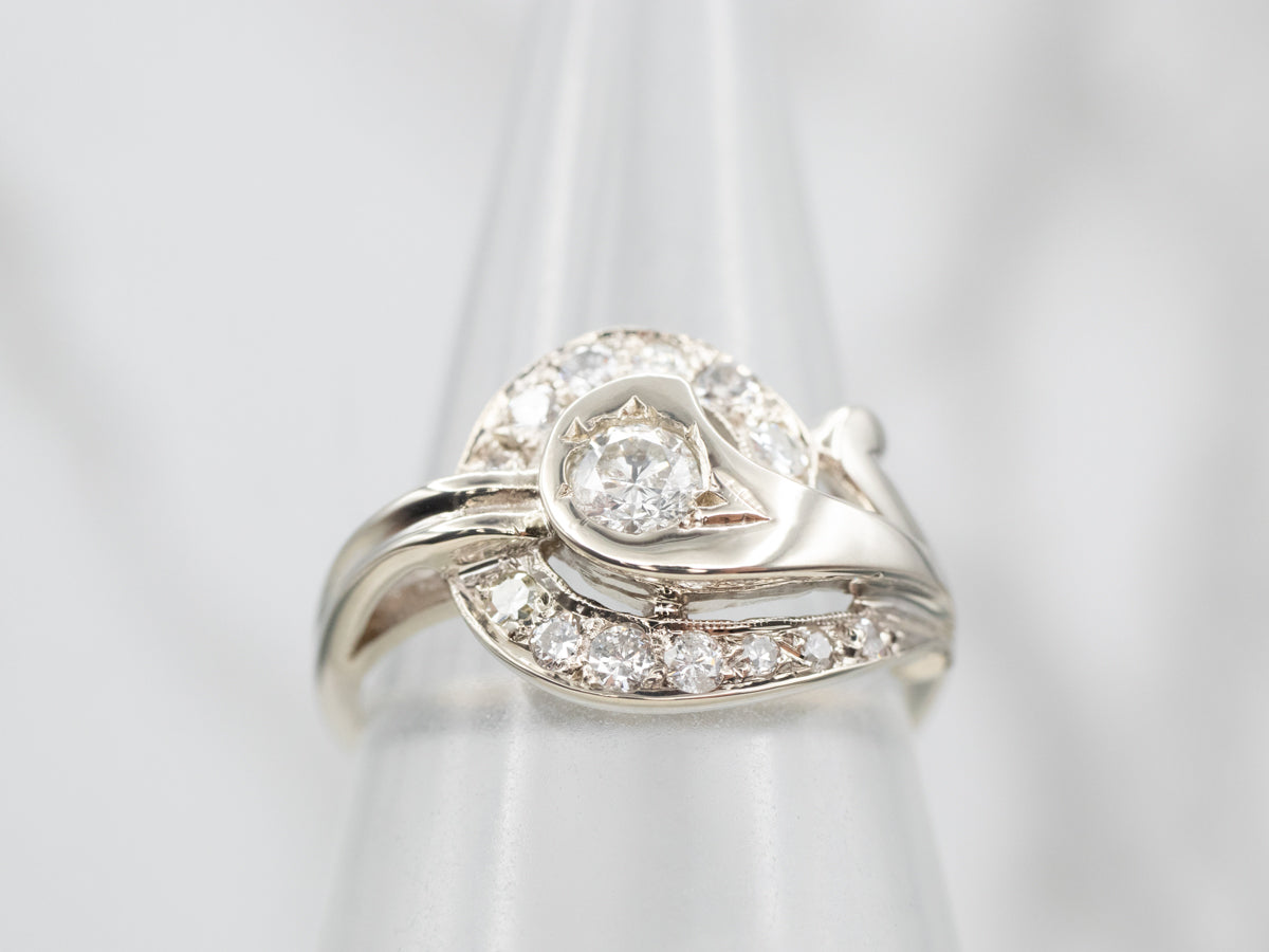 Retro Era Diamond Cocktail Ring with Diamond Accents