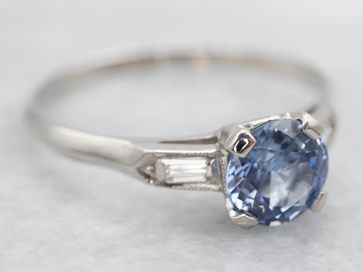 1950&#39;s Platinum Sapphire and Diamond Engagement Ring