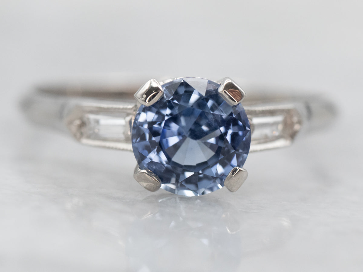 1950's Platinum Sapphire and Diamond Engagement Ring